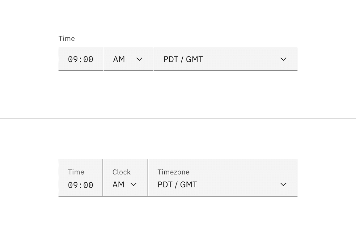 Enabled state for default and fluid time picker icon signifiers.